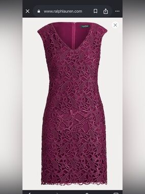 Ralph Lauren Sleeveless V-Neck Crochet Lace Midi Dress in Plum Size 6
